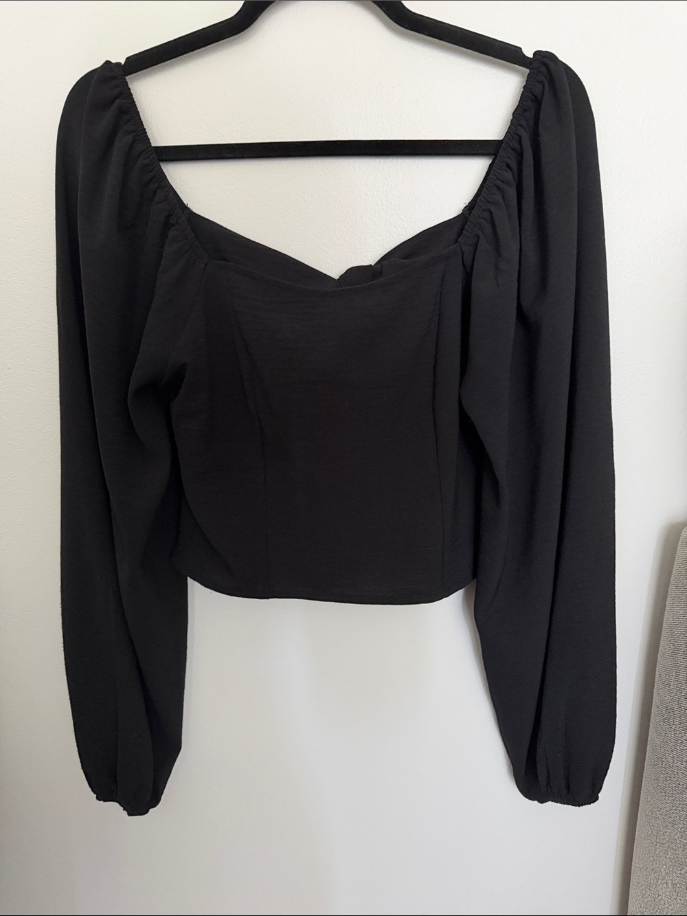 Altar'd State Black Square Neck Puff Long Sleeve Top Tie Back